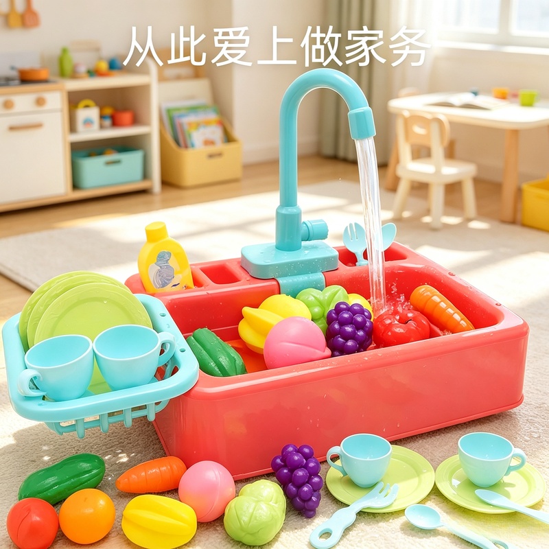 Kids Outdoor Kitchen Accessories - Kitchen Toy Plastic Dish‑Wash Sink Set,