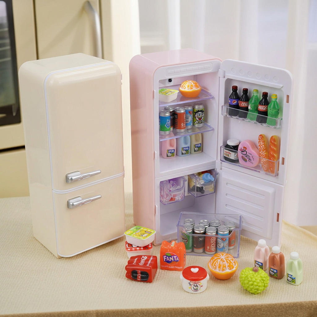 Kids Outdoor Kitchen Accessories - 33pcs Kids Mini Fridge Playset With